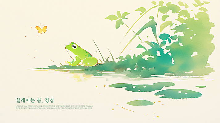 PSD 나비 일러스트 앉기 사람없음 초록색 봄 연못 풀잎 연잎 경칩 국내일러스트 계절 컬러 곤충 잎 모션 풀_식물 절기 파일형식