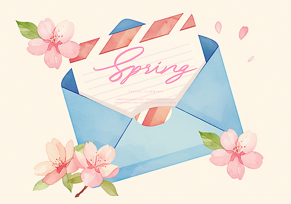PSD 꽃잎 일러스트 봄꽃 편지봉투 사람없음 벚꽃 편지 국내일러스트 꽃 봉투 봄 파일형식