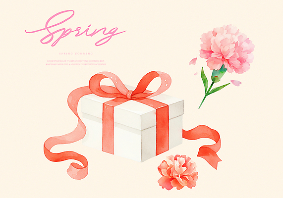 PSD 일러스트 봄꽃 선물 이벤트 사람없음 선물상자 어버이날 스승의날 카네이션 감사 가정의달 국내일러스트 기념일 꽃 감정 상자 봄 5월 파일형식