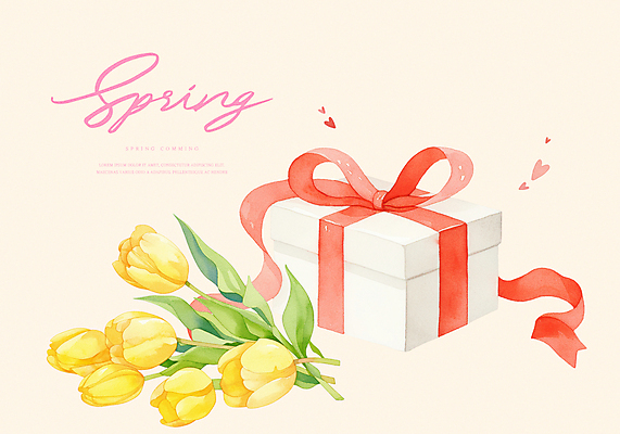 PSD 일러스트 봄꽃 이벤트 사람없음 선물상자 튤립 국내일러스트 꽃 선물 상자 봄 파일형식