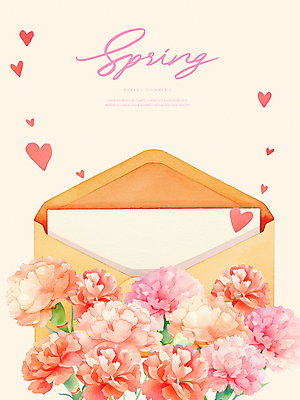PSD 일러스트 봄꽃 편지봉투 사람없음 하트 어버이날 편지 스승의날 편지지 카네이션 감사 가정의달 국내일러스트 모양 기념일 꽃 감정 봉투 봄 5월 파일형식