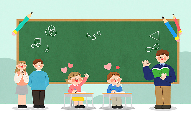 전신 학생 여자 교육 남자 어린이 의자 일러스트 교실 수업중 서기 미소 들기 앉기 소녀 소년 여러명 성인 책 연필 손들기 교사 칠판 하트 책상 뒷짐 손모으기 학부모 국내일러스트 AI파일 모양 직업 가구 다수 학교 모션 수업 학용품 표정 사람 손짓 부모 필기구 파일형식 벡터