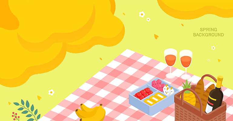 백그라운드 와인잔 일러스트 봄꽃 나뭇잎 바나나 잔디 사람없음 바게트 와인병 파인애플 돗자리 체크무늬 도시락 도시락통 봄소풍 음식바구니 국내일러스트 AI파일 식물 꽃 음식 빵 잎 무늬 술잔 과일 병_용기 소풍 바구니 와인 봄 용기_그릇 열대과일 파일형식 벡터