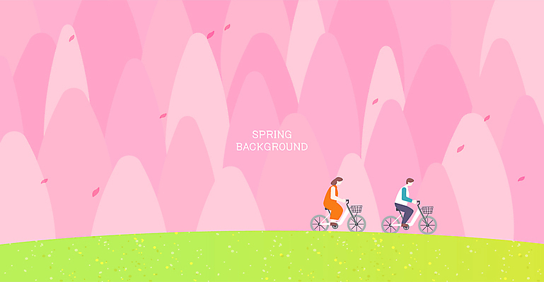 나무 공원 여자 남자 꽃잎 분홍색 백그라운드 데이트 일러스트 봄꽃 잔디 성인 두명 자전거 벚꽃 봄바람 성인만 국내일러스트 AI파일 식물 공공시설 꽃 컬러 바람 사람 바이크 봄 파일형식 벡터
