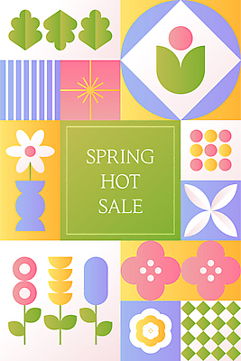 포스터 일러스트 봄꽃 이벤트 사람없음 컬러풀 꽃병 풀잎 핫세일 국내일러스트 AI파일 꽃 컬러 잎 세일 봄 풀_식물 파일형식 벡터