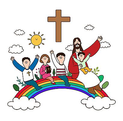 전신 나무 구름 여자 남자 기독교 어린이 십자가 무지개 잎 일러스트 안기 함께함 미소 들기 앉기 소녀 소년 여러명 성인 태양 손들기 성경 만세 천주교 예수 국내일러스트 AI파일 자연요소 식물 종교 다수 컨셉 종교용품 모션 표정 사람 신_종교 파일형식 벡터