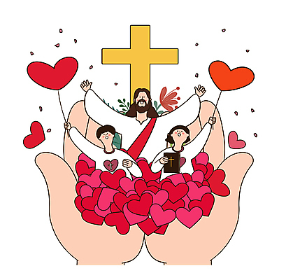 손 여자 남자 꽃잎 기독교 어린이 잎 일러스트 함께함 미소 들기 소녀 소년 상반신 성인 세명 성경 만세 천주교 예수 하트풍선 국내일러스트 AI파일 식물 꽃 종교 컨셉 종교용품 모션 표정 사람 신체부위 하트 신_종교 풍선 파일형식 벡터