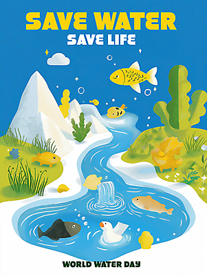 PSD 캠페인 일러스트 조류 오리 사람없음 물 파란색 반짝임 자연보호 바닷속 물방울 해조류 세계물의날 국내일러스트 자연요소 동물 컬러 모션 자연 수중 해양식물 보호 파일형식 법정기념일