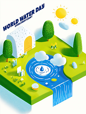 PSD 나무 구름 캠페인 일러스트 주택 사람없음 초록색 물 태양 자연보호 물방울 웅덩이 세계물의날 국내일러스트 자연요소 식물 컬러 자연 건물 보호 파일형식 법정기념일