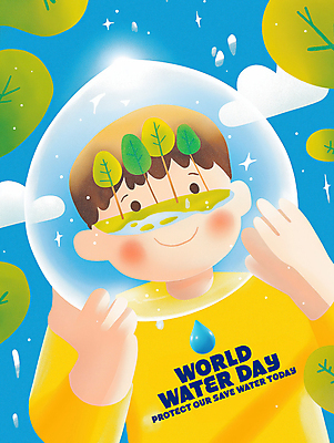 PSD 나무 구름 남자 어린이 캠페인 일러스트 하늘 한명 웃음 들기 소년 상반신 물 빛 반짝임 자연보호 물방울 세계물의날 소년한명만 국내일러스트 자연요소 식물 1 모션 자연 표정 사람 보호 남자한명만 소년만 파일형식 법정기념일