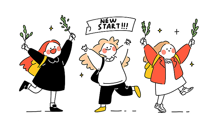 전신 여자 행복 어린이 가방 일러스트 새출발 들기 소녀 세명 반짝임 우정 만세 풀 소녀만 국내일러스트 AI파일 식물 잡화 감정 모션 새로움 사람 친구 출발 여자만 어린이만 파일형식 벡터