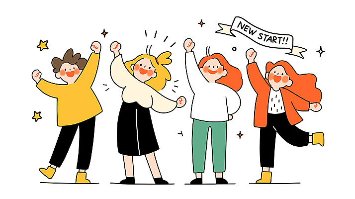 전신 여자 남자 행복 별 어린이 허리손 일러스트 새출발 소녀 소년 여러명 반짝임 우정 만세 다리들기 어린이만 국내일러스트 AI파일 자연요소 감정 포즈 다수 모션 새로움 사람 친구 출발 파일형식 벡터