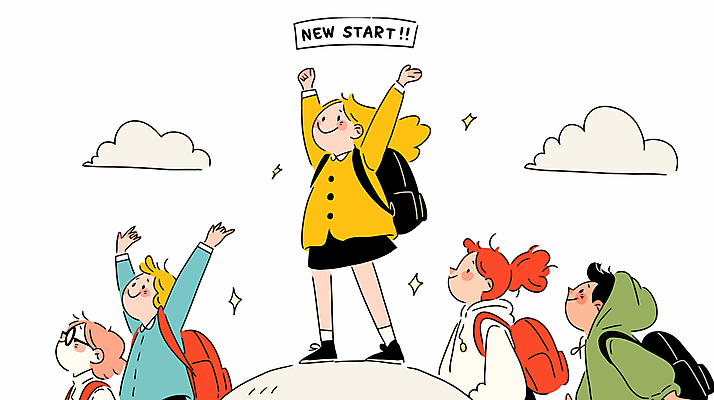 전신 구름 여자 남자 행복 어린이 가방 일러스트 새출발 소녀 소년 여러명 반짝임 우정 만세 어린이만 국내일러스트 AI파일 자연요소 잡화 감정 다수 모션 새로움 사람 친구 출발 파일형식 벡터