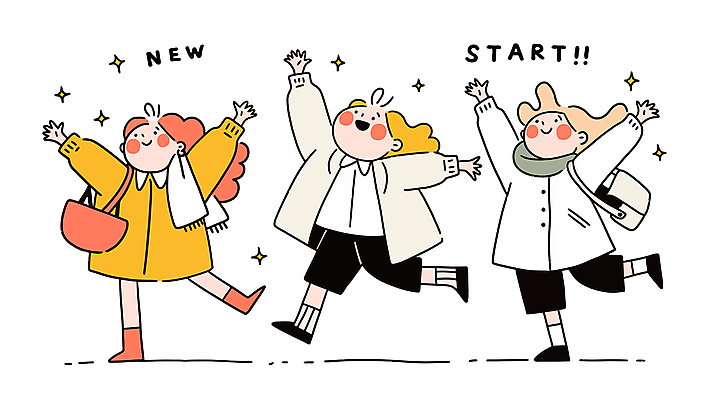 전신 여자 행복 어린이 가방 일러스트 새출발 소녀 세명 반짝임 우정 만세 소녀만 국내일러스트 AI파일 잡화 감정 모션 새로움 사람 친구 출발 여자만 어린이만 파일형식 벡터