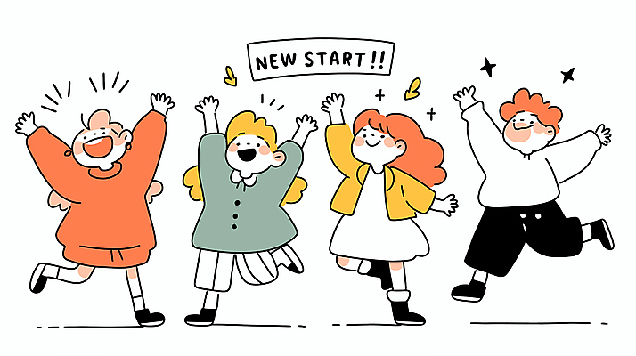 전신 여자 남자 행복 어린이 일러스트 새출발 소녀 소년 여러명 반짝임 우정 만세 어린이만 국내일러스트 AI파일 감정 다수 모션 새로움 사람 친구 출발 파일형식 벡터