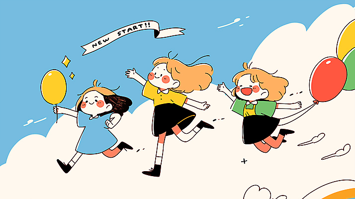 전신 구름 여자 행복 어린이 일러스트 하늘 새출발 들기 소녀 세명 반짝임 우정 만세 풍선 소녀만 국내일러스트 AI파일 자연요소 감정 모션 새로움 사람 친구 출발 여자만 어린이만 파일형식 벡터