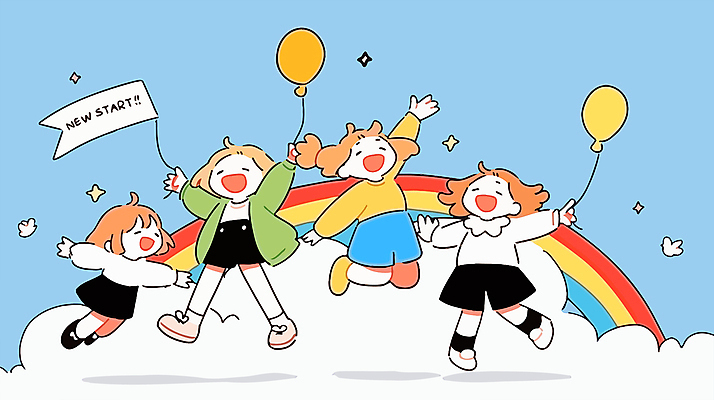 전신 구름 여자 행복 어린이 무지개 일러스트 하늘 새출발 들기 소녀 여러명 반짝임 우정 만세 풍선 소녀만 국내일러스트 AI파일 자연요소 감정 다수 모션 새로움 사람 친구 출발 여자만 어린이만 파일형식 벡터