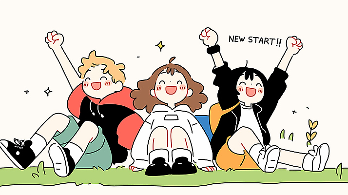 전신 여자 남자 행복 어린이 가방 일러스트 새출발 앉기 소녀 소년 세명 반짝임 우정 만세 어린이만 국내일러스트 AI파일 잡화 감정 모션 새로움 사람 친구 출발 파일형식 벡터