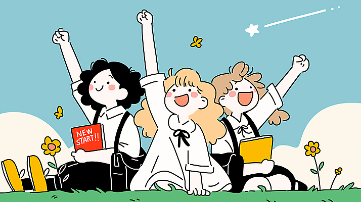 전신 구름 여자 행복 어린이 가방 일러스트 하늘 새출발 앉기 소녀 책 세명 반짝임 우정 만세 소녀만 국내일러스트 AI파일 자연요소 잡화 감정 모션 새로움 사람 친구 출발 여자만 어린이만 파일형식 벡터