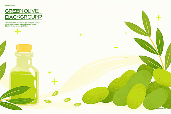 PSD 백그라운드 잎 일러스트 건강 사람없음 초록색 반짝임 올리브오일 올리브 오일병 미니멀 국내일러스트 식물 열매 컬러 모션 기름_음식 파일형식
