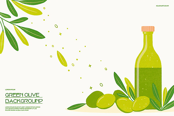 PSD 백그라운드 잎 일러스트 건강 사람없음 초록색 반짝임 올리브오일 올리브 오일병 미니멀 국내일러스트 식물 열매 컬러 모션 기름_음식 파일형식