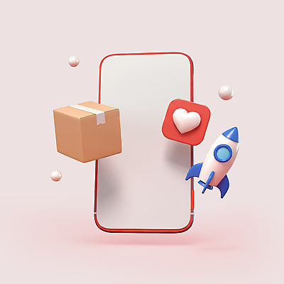 PSD 아이콘 분홍색 사람없음 스마트폰 쇼핑 3D아이콘 3D 로켓 하트 원형 배송 오브젝트 택배상자 편집3D 모양 도형 컬러 핸드폰 스마트기기 상자 디지털합성 택배 파일형식