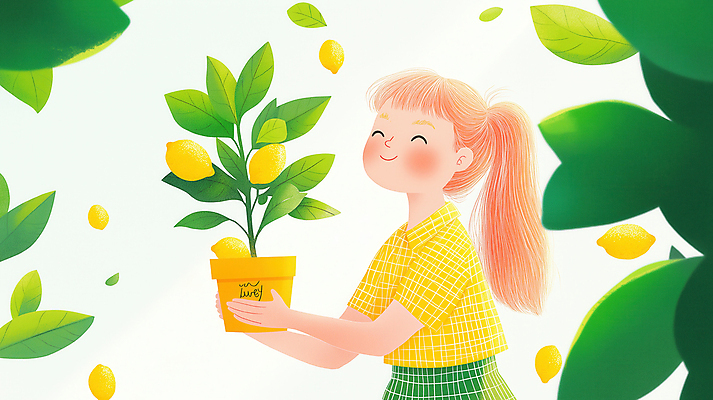 JPG 여자 화분 어린이 일러스트 동화 바람 나뭇잎 한명 웃음 들기 소녀 상반신 평화 신선 레몬 소녀한명만 레몬나무 국내일러스트 AI일러스트 AI콘텐츠 자연요소 나무 1 컨셉 잎 과일 모션 날씨 표정 사람 여자한명만 소녀만 파일형식