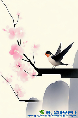 PSD 일러스트 수채화 사람없음 봄 바위 나뭇가지 동양화 매화 감성 제비 베이지색 국내일러스트 나무 계절 꽃 컬러 컨셉 조류 미술 돌_바위 파일형식