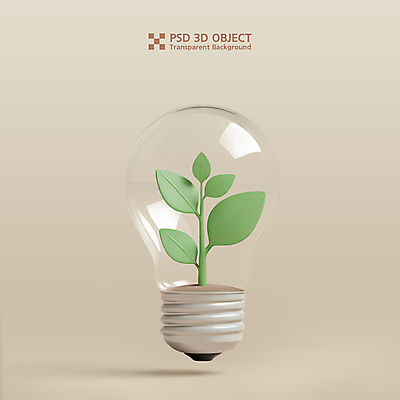 PSD 아이콘 잎 전구 유리 사람없음 3D아이콘 3D 자연보호 친환경 베이지색 편집3D 식물 컬러 자연 재질 환경 보호 디지털합성 파일형식