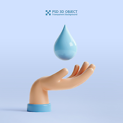 PSD 아이콘 손 신체부위 파란색 3D아이콘 3D 자연보호 물방울 친환경 편집3D 컬러 자연 사람 환경 보호 디지털합성 파일형식