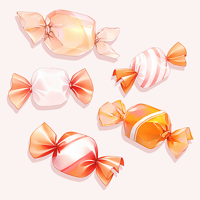 PSD 기념일 일러스트 화이트데이 사람없음 세트 주황색 달콤 포장지 알사탕 엘리먼트 국내일러스트 컬러 포장 데이이벤트 사탕 이벤트 맛 파일형식