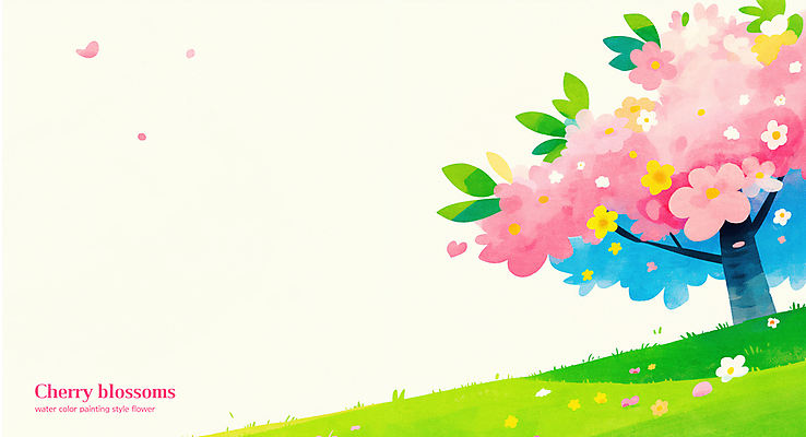 PSD 꽃잎 일러스트 하늘 나뭇잎 초원 사람없음 연두색 봄 벚나무 흩날리기 국내일러스트 나무 계절 꽃 잎 모션 초록색 벚꽃 파일형식