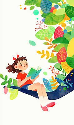 JPG 전신 여자 꽃 어린이 잎 일러스트 상상 한명 들기 앉기 소녀 책 독서 봄 나뭇가지 소녀한명만 국내일러스트 AI일러스트 AI콘텐츠 나무 식물 1 계절 모션 사람 여자한명만 소녀만 파일형식