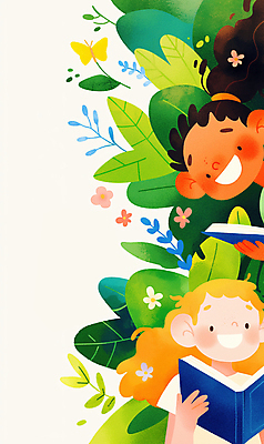 JPG 여자 꽃 어린이 나비 잎 일러스트 상상 들기 소녀 상반신 두명 책 독서 봄 소녀만 국내일러스트 AI일러스트 AI콘텐츠 식물 계절 곤충 모션 사람 여자만 어린이만 파일형식