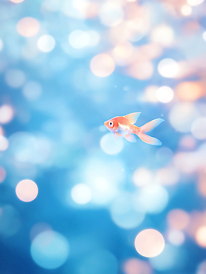 JPG 편집이미지 하늘색 밝음 사람없음 물 빛 햇빛 수중 금붕어 보케 편집실사 AI포토 AI콘텐츠 자연요소 어류 파란색 태양 CG 파일형식