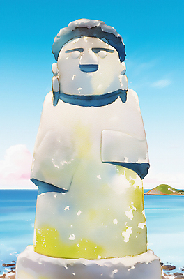 JPG 구름 바다 섬 일러스트 하늘 사람없음 제주도 봄풍경 돌하르방 그림 유화 국내일러스트 AI일러스트 AI콘텐츠 자연요소 한국 미술 풍경 봄 파일형식