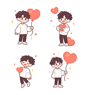 전신 남자 어린이 일러스트 안기 사랑 미소 들기 소년 여러명 반짝임 하트풍선 소년만 일러캐릭터 AI파일 캐릭터 감정 다수 모션 표정 사람 하트 풍선 남자만 어린이만 파일형식 벡터