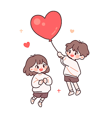 전신 커플 여자 남자 어린이 일러스트 사랑 미소 들기 소녀 소년 두명 반짝임 하트풍선 어린이만 일러캐릭터 AI파일 캐릭터 감정 관계 모션 표정 사람 하트 풍선 파일형식 벡터
