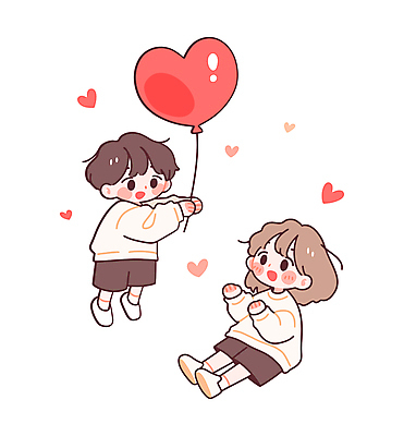 전신 커플 여자 남자 어린이 일러스트 사랑 미소 들기 소녀 소년 두명 하트풍선 어린이만 일러캐릭터 AI파일 캐릭터 감정 관계 모션 표정 사람 하트 풍선 파일형식 벡터