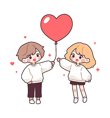 전신 커플 여자 남자 어린이 일러스트 사랑 미소 들기 소녀 소년 두명 반짝임 하트풍선 어린이만 일러캐릭터 AI파일 캐릭터 감정 관계 모션 표정 사람 하트 풍선 파일형식 벡터