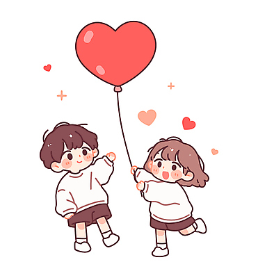 전신 커플 여자 남자 어린이 일러스트 사랑 미소 들기 소녀 소년 두명 반짝임 하트풍선 어린이만 일러캐릭터 AI파일 캐릭터 감정 관계 모션 표정 사람 하트 풍선 파일형식 벡터