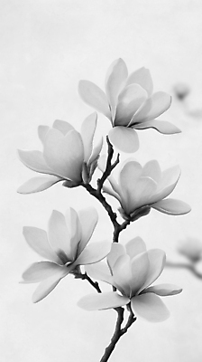 JPG 꽃잎 예술 일러스트 흑백 사람없음 봄풍경 회색 나뭇가지 우아함 목련 국내일러스트 AI일러스트 AI콘텐츠 나무 꽃 컬러 컨셉 촬영기법 풍경 봄 파일형식