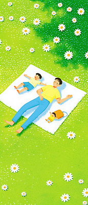 JPG 전신 남자 어린이 꽃밭 일러스트 휴식 소년 잔디 성인 세명 연두색 눕기 소풍 아기 그늘 돗자리 부자지간 남자만 국내일러스트 AI일러스트 AI콘텐츠 식물 꽃 아들 컨셉 가족 모션 사람 초록색 야외활동 아빠 파일형식