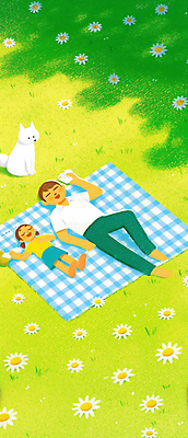 JPG 전신 여자 남자 어린이 꽃밭 일러스트 휴식 소녀 잔디 성인 두명 연두색 눕기 소풍 강아지 그늘 돗자리 부녀 국내일러스트 AI일러스트 AI콘텐츠 식물 꽃 딸 컨셉 가족 모션 사람 초록색 반려동물 야외활동 아빠 개 파일형식