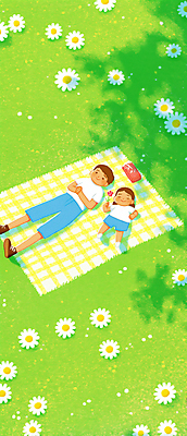 JPG 전신 여자 남자 어린이 꽃밭 일러스트 휴식 들기 소녀 잔디 성인 두명 연두색 눕기 소풍 그늘 돗자리 부녀 국내일러스트 AI일러스트 AI콘텐츠 식물 꽃 딸 컨셉 가족 모션 사람 초록색 야외활동 아빠 파일형식