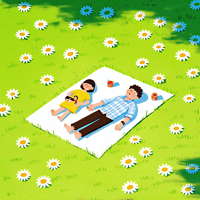 JPG 전신 여자 남자 어린이 꽃밭 일러스트 휴식 소녀 잔디 성인 두명 연두색 눕기 소풍 그늘 돗자리 인형놀이 부녀 국내일러스트 AI일러스트 AI콘텐츠 식물 꽃 딸 인형 컨셉 가족 모션 놀이 사람 초록색 야외활동 아빠 파일형식