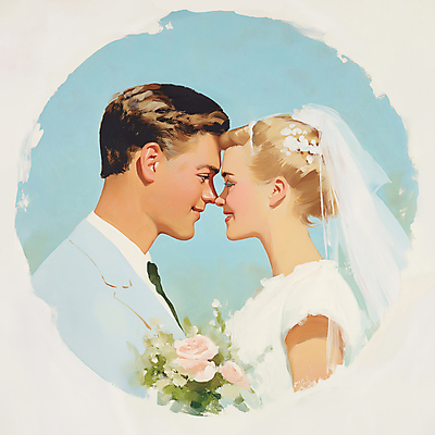 JPG 여자 남자 행복 신부 부케 웨딩드레스 신랑 일러스트 봄꽃 결혼식 면사포 사랑 미소 턱시도 상반신 성인 두명 햇빛 눈감음 로맨틱 그림 원형프레임 유화 성인만 머리맞대기 국내일러스트 AI일러스트 AI콘텐츠 드레스 꽃 감정 꽃다발 결혼 컨셉 모션 프레임 표정 미술 사람 정장 태양 봄 원형 결혼소품 파일형식