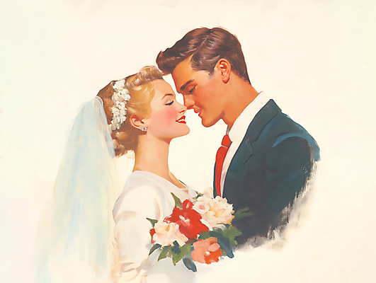 JPG 여자 남자 행복 신부 부케 웨딩드레스 신랑 일러스트 봄꽃 결혼식 면사포 사랑 미소 턱시도 상반신 성인 두명 햇빛 눈감음 로맨틱 그림 유화 성인만 머리맞대기 국내일러스트 AI일러스트 AI콘텐츠 드레스 꽃 감정 꽃다발 결혼 컨셉 모션 표정 미술 사람 정장 태양 봄 결혼소품 파일형식