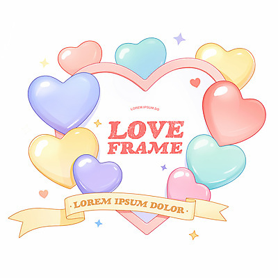 PSD 분홍색 일러스트 화이트데이 발렌타인데이 사랑 사람없음 반짝임 로맨틱 파스텔톤 하트프레임 키치 국내일러스트 감정 컬러 컨셉 모션 데이이벤트 프레임 하트 파일형식