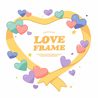 PSD 일러스트 화이트데이 발렌타인데이 사랑 사람없음 노란색 로맨틱 끈 파스텔톤 하트프레임 키치 국내일러스트 감정 컬러 컨셉 데이이벤트 프레임 하트 파일형식
